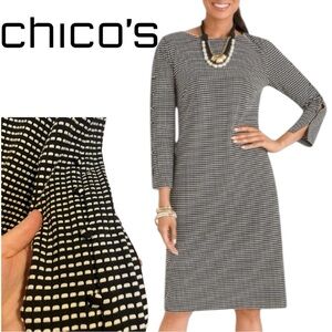 Chicos Button-Detail Jacquard Shift Dress P2P 21 inches